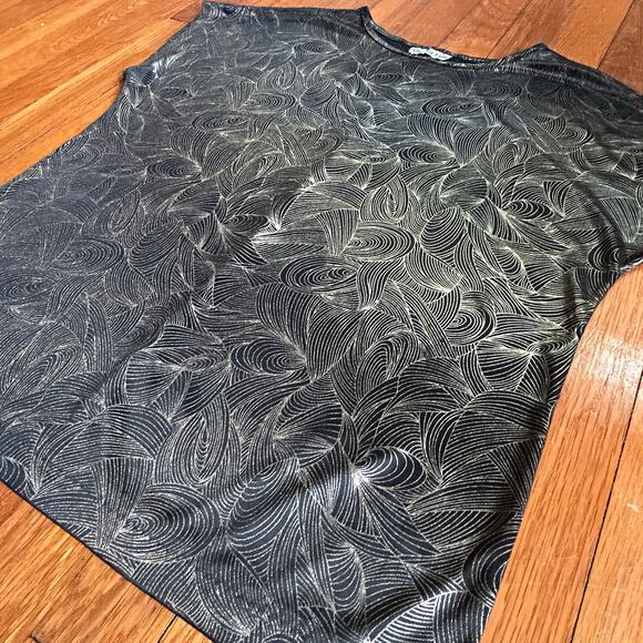 1980s Cherry Hill Metallic Silver Gold Vintage Abstract Blouse Size M - Picture 10 of 16